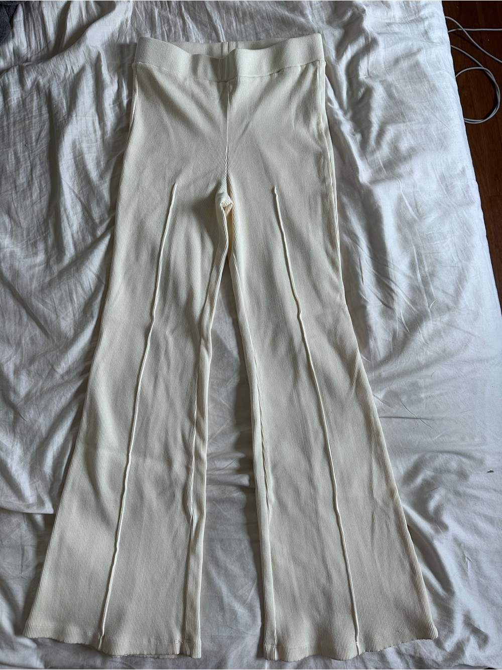 DONNI. Cream Ribbed Knit Pants